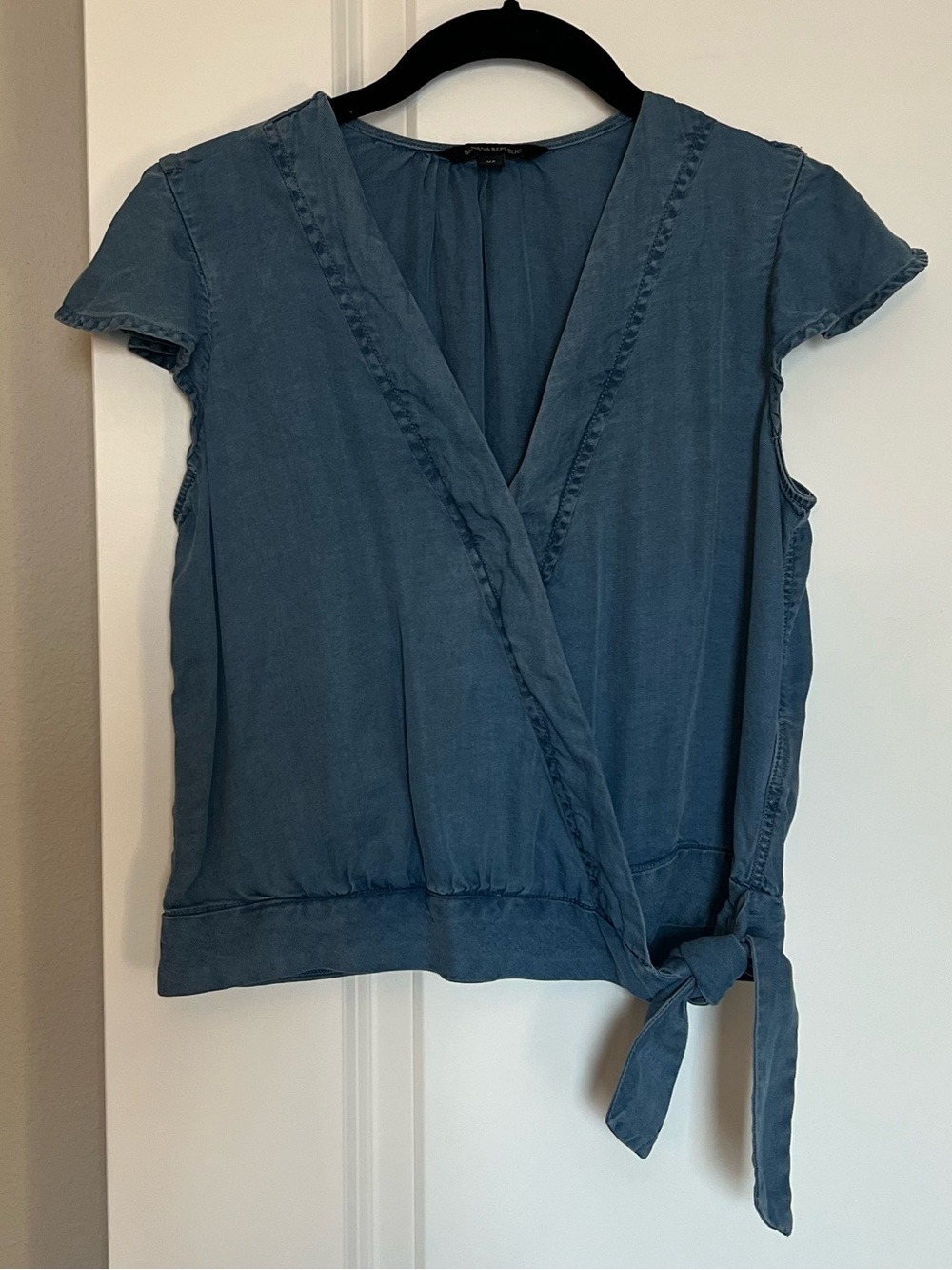Banana Republic Chambray Wrap Tie Short Sleeve Top